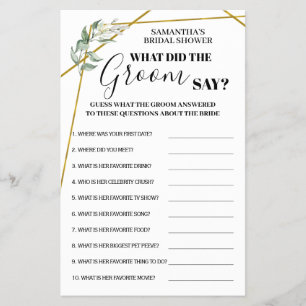 Flyer ¿Qué hizo Groom Say Greenery Gold Shower tarjeta d