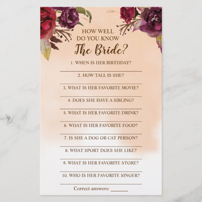 Flyer ¿Qué Tan Bien Conoce La Tarjeta De Juego Bride Bur (Frente)