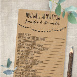 Flyer ¿Qué tan bien conoces la tarjeta de juego Wedding<br><div class="desc">Rústico juego de ducha de novia "Qué bien conoces a la pareja" con una base de color marrón para un aspecto rústico. Para acceder a las herramientas de edición avanzadas,  vaya a "Personalize" (Personalizar),  desplácese hacia abajo y pulse el enlace "click to personalizar more" (hacer clic en más ).</div>