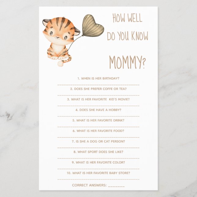 Flyer ¿Qué tan bien conoces la tarjeta de juegos Baby Sh (Frente)