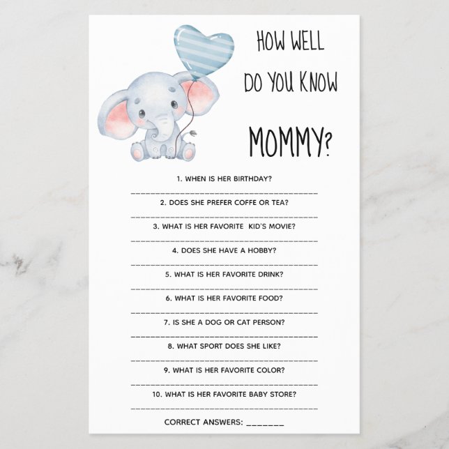 Flyer ¿Qué tan bien conoces la tarjeta de juegos Baby Sh (Frente)