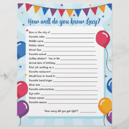 Flyer ¿Qué Tan Bien Sabes? Actividad de juego de cumplea