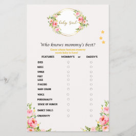 Flyer Quién conoce a mamá mejor juego de Baby Shower