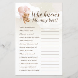 Flyer Quién conoce a mamá mejor juego de Baby Shower par