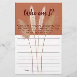Flyer ¿Quién soy? Pampas Bridal Shower Game Card