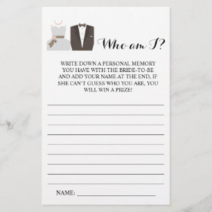 Flyer ¿Quién soy? Tarjeta de juego Bride Bride y Groom B