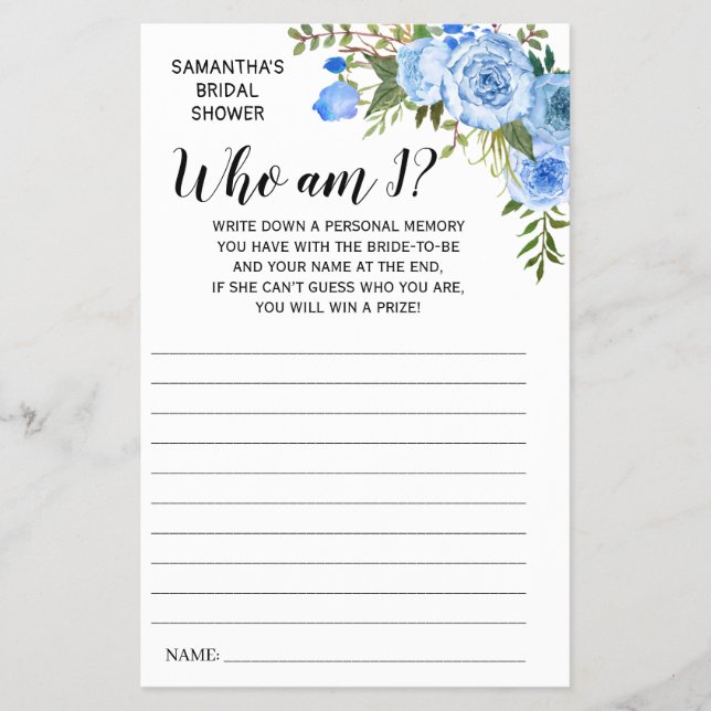 Flyer ¿Quién soy? Tarjeta de juego en español para la du (Frente)