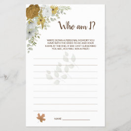 Flyer Quién soy yo Boho Autumn Bridal Shower Game Card F