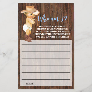 Flyer ¿Quién soy yo? Tarjeta de juego para Baby Shower d