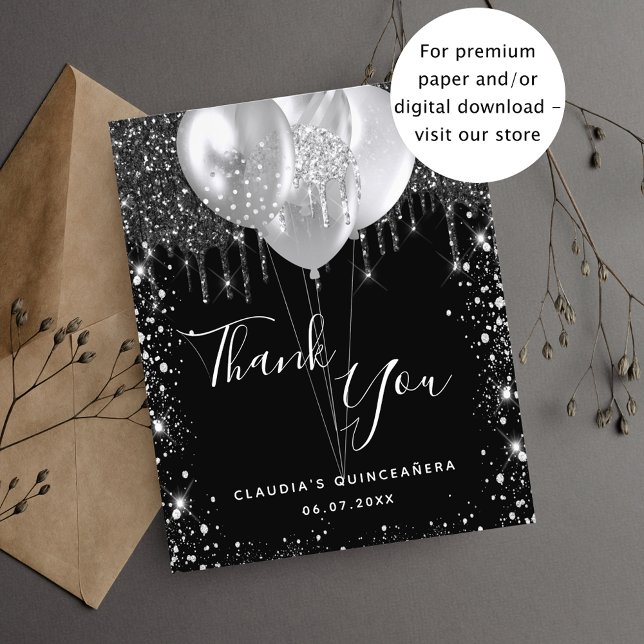 Flyer Quinceanera black silver glitter thank you budget (Subido por el creador)