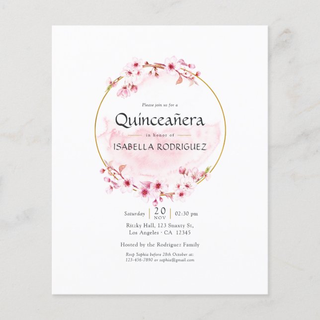 Flyer Quinceañera de cerezo de primavera rosada geométri (Frente)