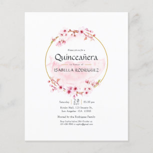 Flyer Quinceañera de cerezo de primavera rosada geométri