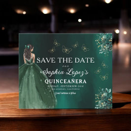 Flyer Quinceanera de oro verde presupuesto Guardar fecha