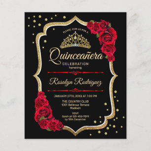 Flyer Quinceanera de presupuesto - Invitación de oro roj