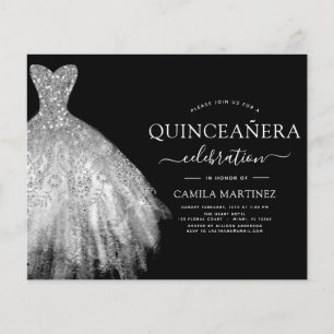 Flyer Quinceanera de presupuesto Purpurina negro y plate