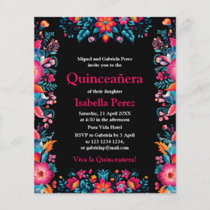 Flyer Quinceañera Floral Fiesta Mexicana Cumpleaños Negr