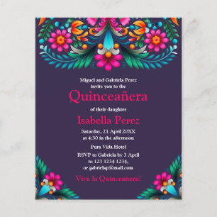 Flyer Quinceañera Floral Fiesta Mexicana Cumpleaños Púrp