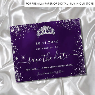 Flyer Quinceañera morado plata presupuesto brillo reserv