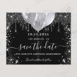Flyer Quinceañera negro plata presupuesto ahorrar fecha 