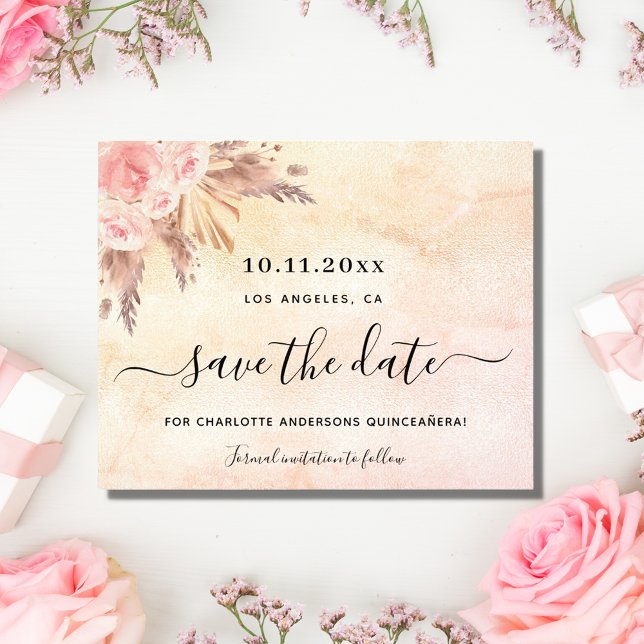 Flyer Quinceanera pampas presupuesto para guardar la fec (Subido por el creador)