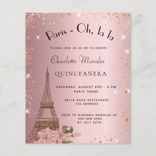 Flyer Quinceanera Paris invitación al presupuesto rosa