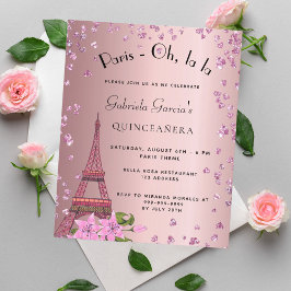 Flyer Quinceanera Paris invitación al presupuesto rosa