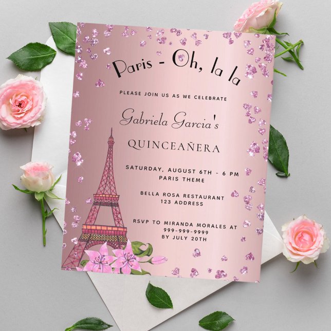 Flyer Quinceanera Paris invitación al presupuesto rosa (Subido por el creador)
