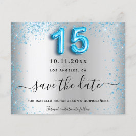 Flyer Quinceañera plata azul presupuesto ahorrar fecha d