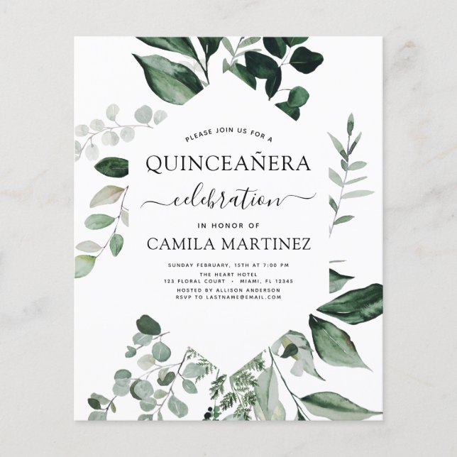 Flyer Quinceanera Presupuestario Verdor Botánico (Frente)