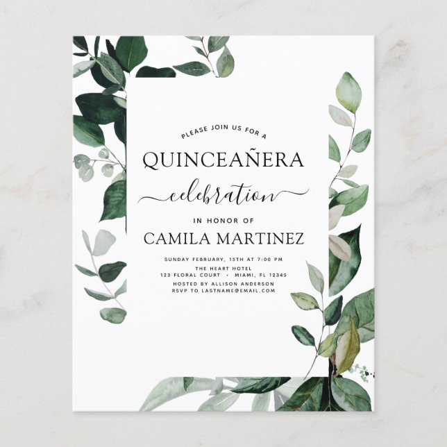 Flyer Quinceanera Presupuestario Verdor Botánico (Frente)