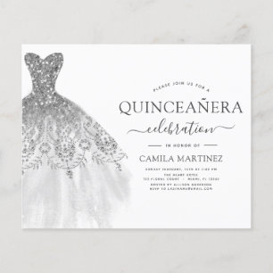 Flyer Quinceañera Presupuesto Blanco y Plata Brillo