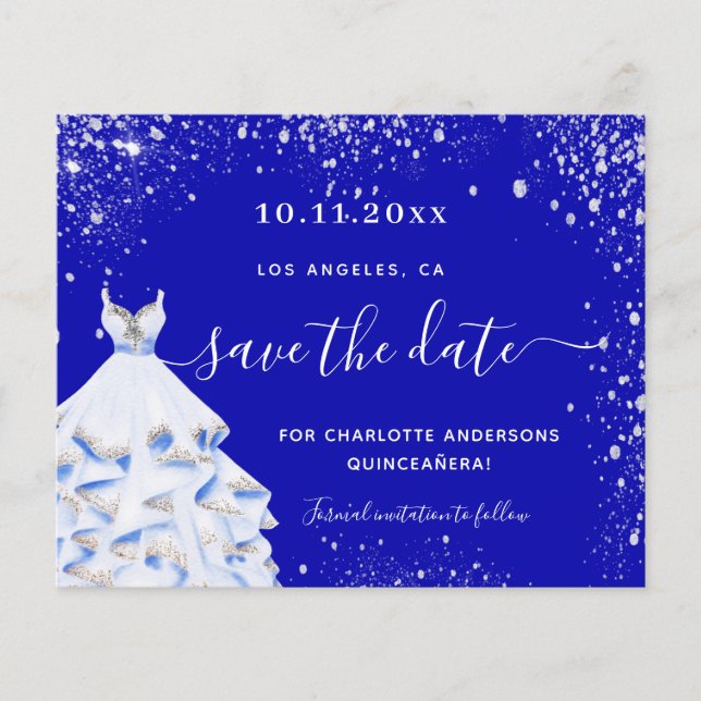Flyer Quinceanera presupuesto de vestimenta azul real sa (Frente)