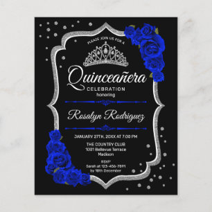 Flyer Quinceañera Presupuesto Invitación Azul Real Negro
