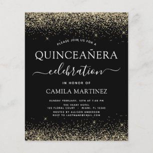 Flyer Quinceañera Presupuesto Oro Negro Moderno Brillant
