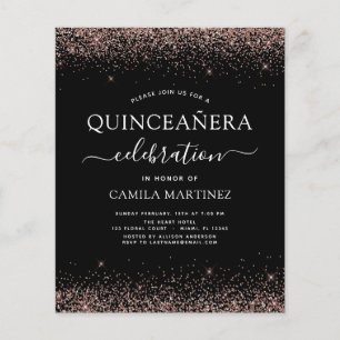 Flyer Quinceañera Presupuesto Rosa Dorado Negro Tono Ros