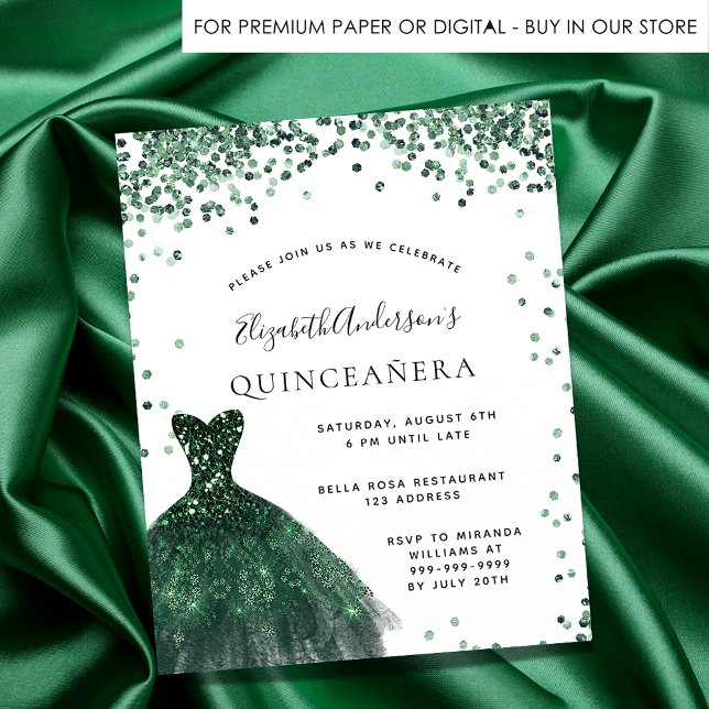 Flyer Quinceanera purpurina de vestimenta verde esmerald (Subido por el creador)