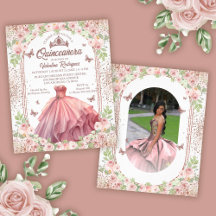 Quinceanera, Purpurina floral de color de agua ros