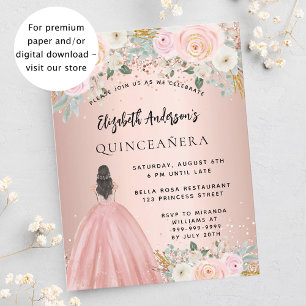 Flyer Quinceanera rosa flores vestido invitación presupu