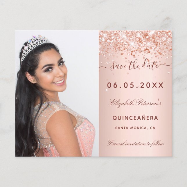 Flyer Quinceanera rosa rubor presupuesto de fotos Guarda (Frente)