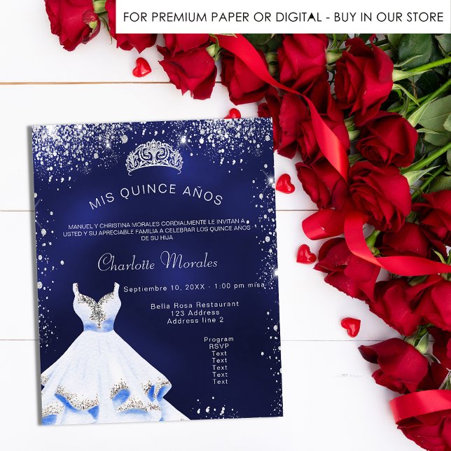 Flyer Quinceanera vestido azul azul marino tiara presupu (Subido por el creador)
