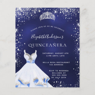 Flyer Quinceanera vestido azul azul marino tiara presupu