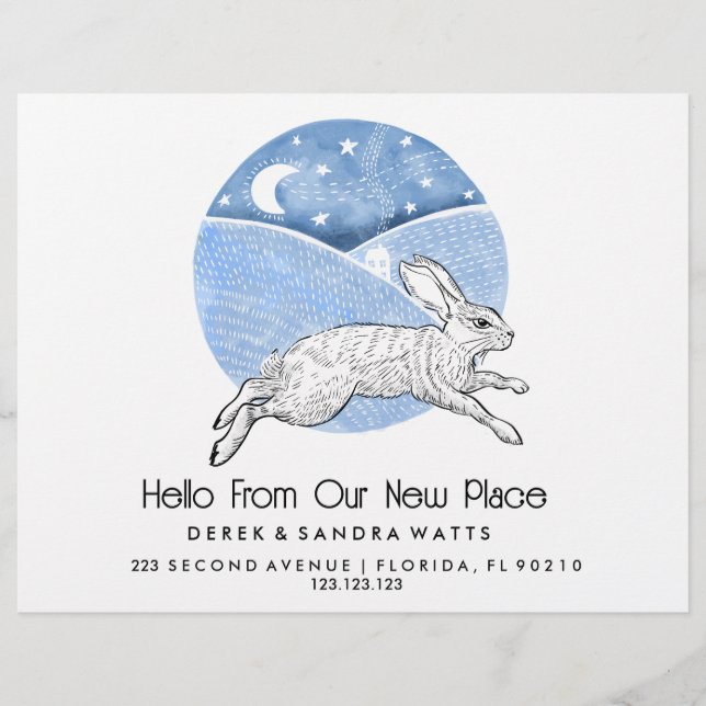 Flyer Rabbit  Lino Style Change of Address Card  (Frente)