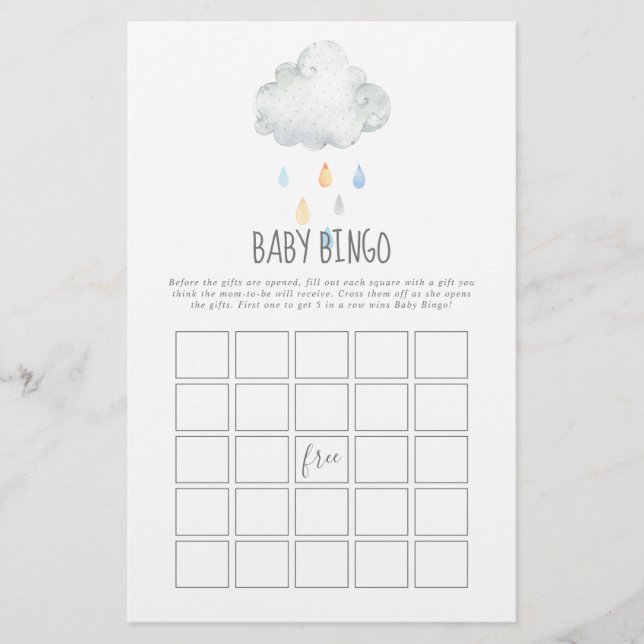 Flyer Rain Cloud Boy Baby Bingo Game (Frente)