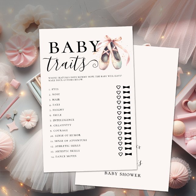 Flyer Rasgos para bebés Chica Juego de ducha Ballerina r (ballerina Baby Shower Game traits mom dad Pink Ballerina Shoes Flyer)