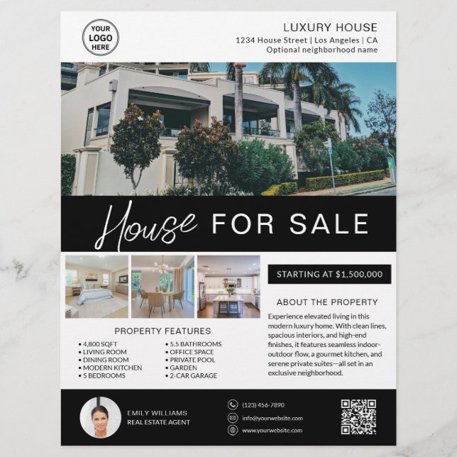 Flyer Real Estate Broker House for Sale Personalizado Lo (Frente)