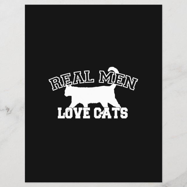 Flyer Real Men Love Cats Graphic Design on Black Decor (Frente)