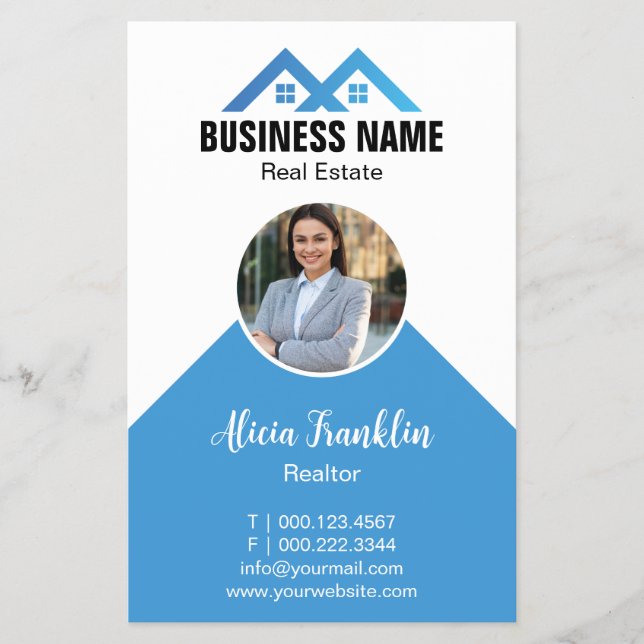 Flyer Realtor Modern Blue Real Estate Agent Photo  (Frente)