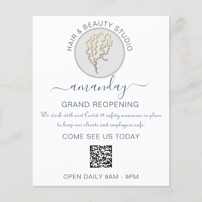 Flyer Reapertura de la sala de belleza Logo QR CODE Prec (Atrás)