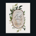 Flyer rebanada de madera rústica de bajo presupuesto<br><div class="desc">una rebanada de madera rústica y económica invitan a la ducha de bebé. Con una hermosa follaje acuarela,  flores blancas,  trozos de madera y escritura a mano. Esta moderna invitación a los fiestas le permitirá elegir el estilo de su fiesta.</div>