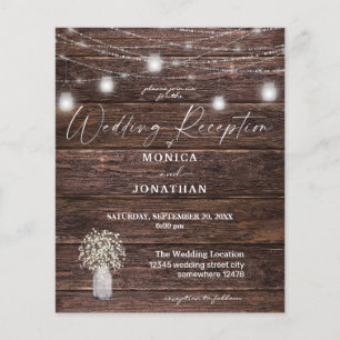 Flyer Recepción de boda de luz de madera de aliento para